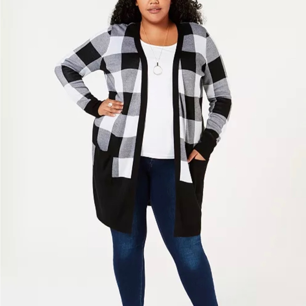 Joseph A Plus Size Buffalo Check Cardigan